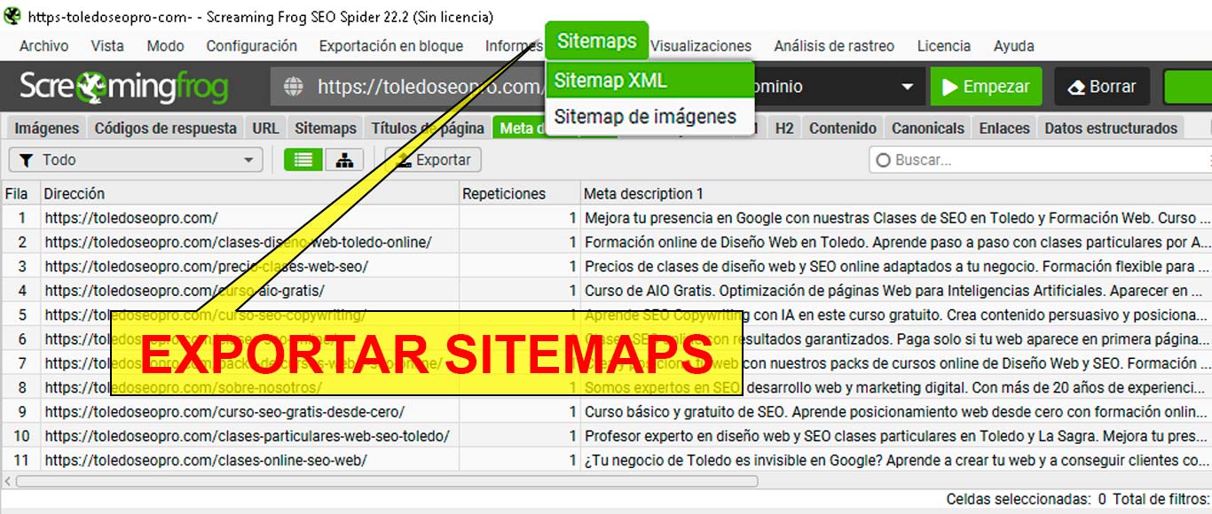 Curso-Gratis-de-ScreamingFrog,-exportando-el-SiteMap Curso Gratis de ScreamingFrog, exportando el Sitemap. ToledoSEOpro