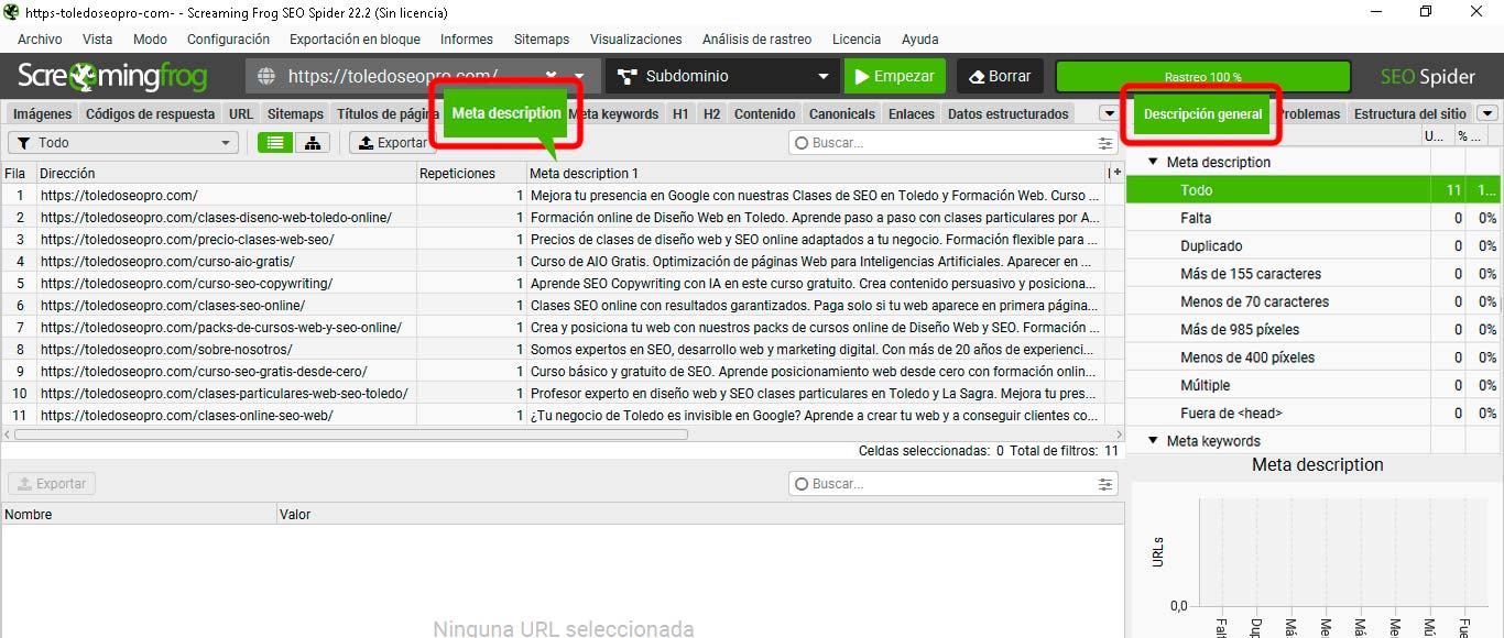 Screamingfrog-buscando-errores-descripciones Curso Gratis Screamingfrog buscando metadescripciones duplicadas o inexistentes. ToledoSEOpro