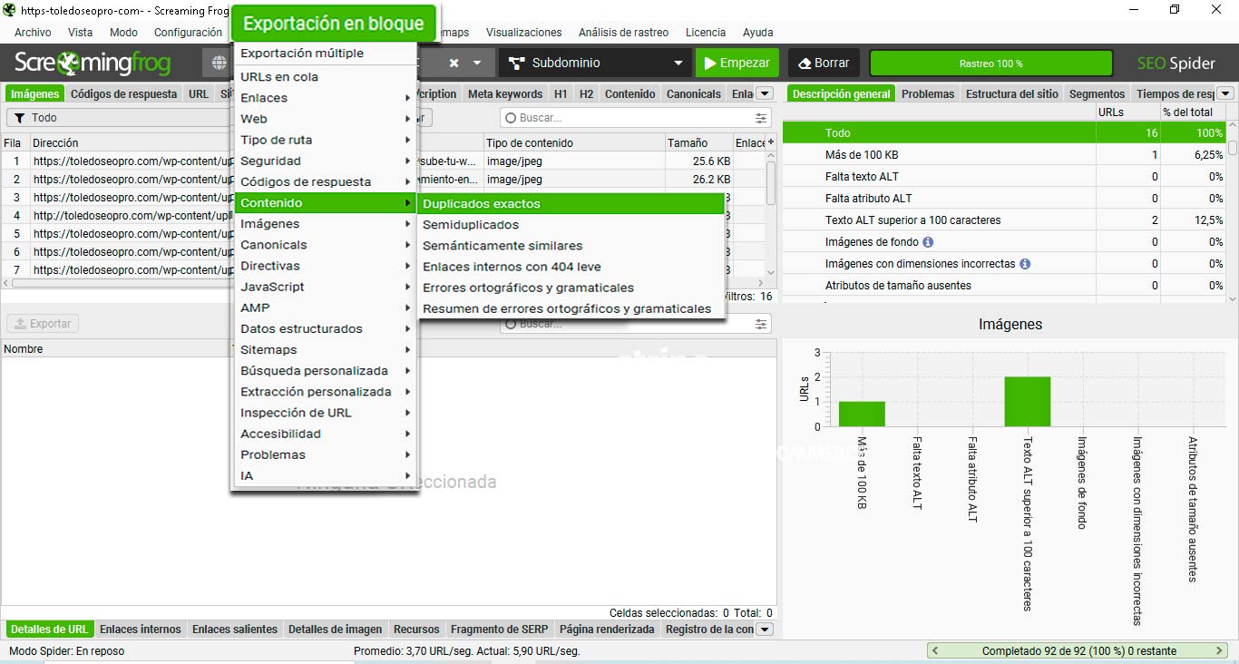 Screamingfrog-exportar-contenido-duplicado Screamingfrog Exportando informe de url´s con contenido duplicado. Curso Gratis ToledoSEOpro
